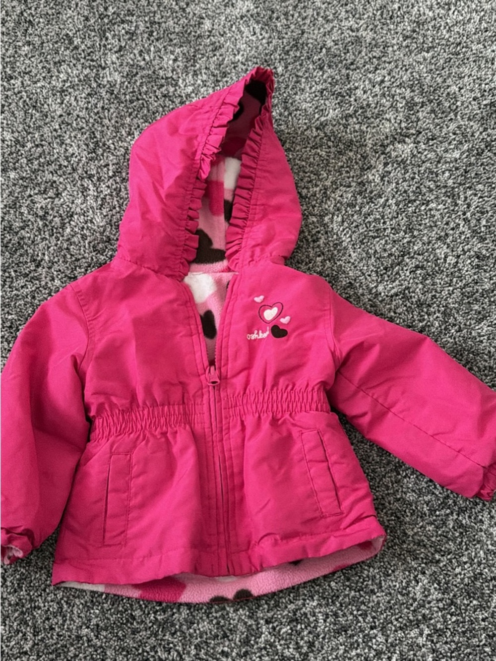 OshKosh B'gosh Bright Pink Hooded Puffer Jacket with Heart Accent